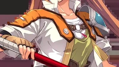 Official Estelle Bright character art in her orange and yellow bracer outfit holding a staff