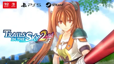 Official opening movie key visual for Trails in the Sky 2nd Chapter, showing Estelle with the game logo